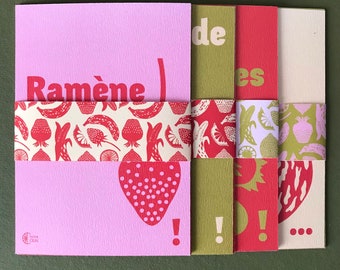 Postcards Expressions Françaises Fruits and vegetables red and pink