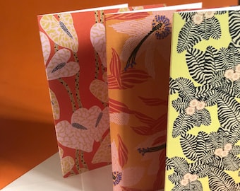 New Year's message postcards, banana yellow, crocodile, anthuriums, amaryllis, primroses.