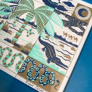 OASIS palmtree crocodile illustration stamps blue and gold positive vibes image 8