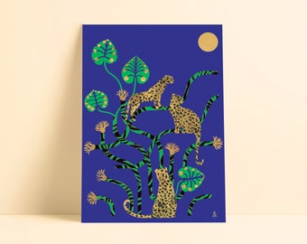 CHEETAHS POSTER gold blue green protection illustration