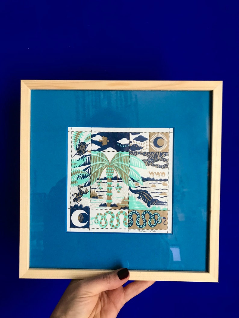 OASIS palmtree crocodile illustration stamps blue and gold positive vibes image 2