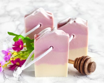 Wildflower Honey Soap Bar - Pampering Gift For Girlfriend From Girlfriend - 30th Birthday Gift For Her - Cold Process Pink Baby Shower Favor