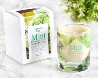 Mint Chocolate Chip Handmade Candle - Large Unique Candle with Gift Box For Her Anniversary - Best Chocolate Lover Birthday Present For Wife