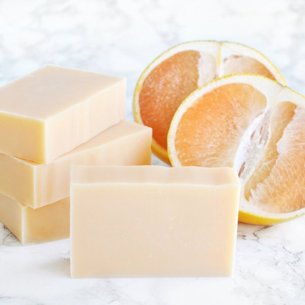 Grapefruit Soap Bars - Pretty Vegan Soap Gift For Women Under 15 Dollars - Homemade Mango Scented Soap - 4 oz Cold Process Soap For Teenager