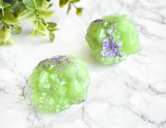Stone Soap - Great Gift Ideas - Glycerin Soap Scented Watermelon - Stichtite Serpentine Green Gems - Gift For Best Friend Female Birthday