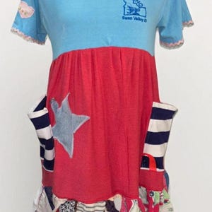 Upcycled Clothing, Midi Dress, Small,Art To Wear, Tiered with Big Pockets, sundress