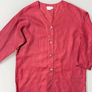 Chaqueta cárdigan de lino vintage para mujer, color rojo, camisa con botones en la parte delantera, talla mediana, de Spencer Tyler