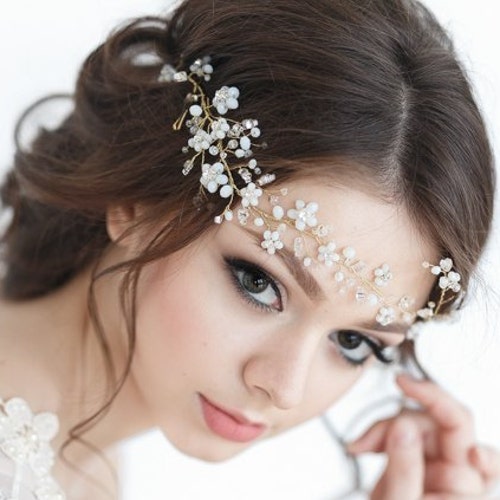 Shops Bridal Crystal Wedding Headband Forehead Hair Piece Halo Hair Vine Bridal Hairpiece HV-156