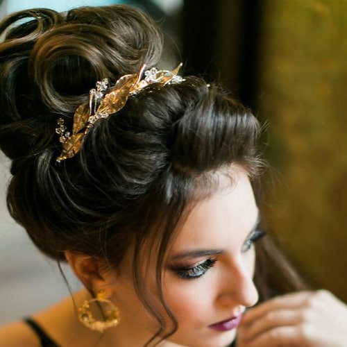 Wedding Statement Headpiece Gold Flower Headpiece Bridal Hair Piece Decorative Hair Adornment Large Decorative shops Floral Bridal Over the Bun