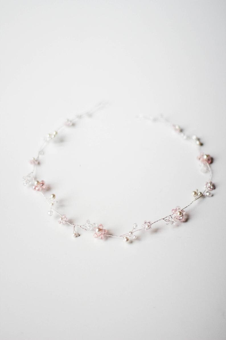 Crystal Hair Vine Bridal Vine Over Head Halo Vine with Floral and Crystal Bridal Wreath HV-170