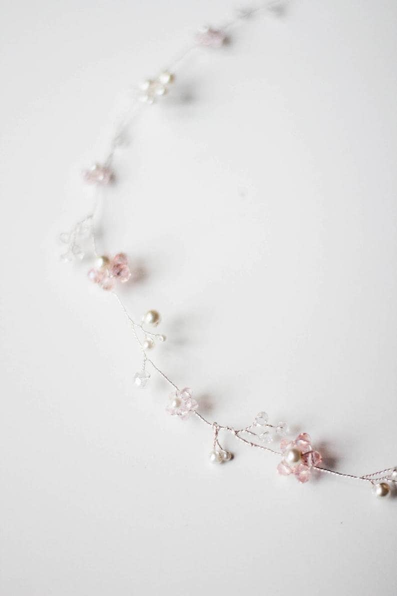 Crystal Hair Vine Bridal Vine Over Head Halo Vine with Floral and Crystal Bridal Wreath HV-170