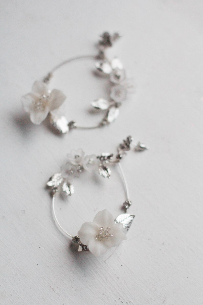 Gold Hoop Earrings Flower Hoop Earrings Bridal Flower Round Etsy