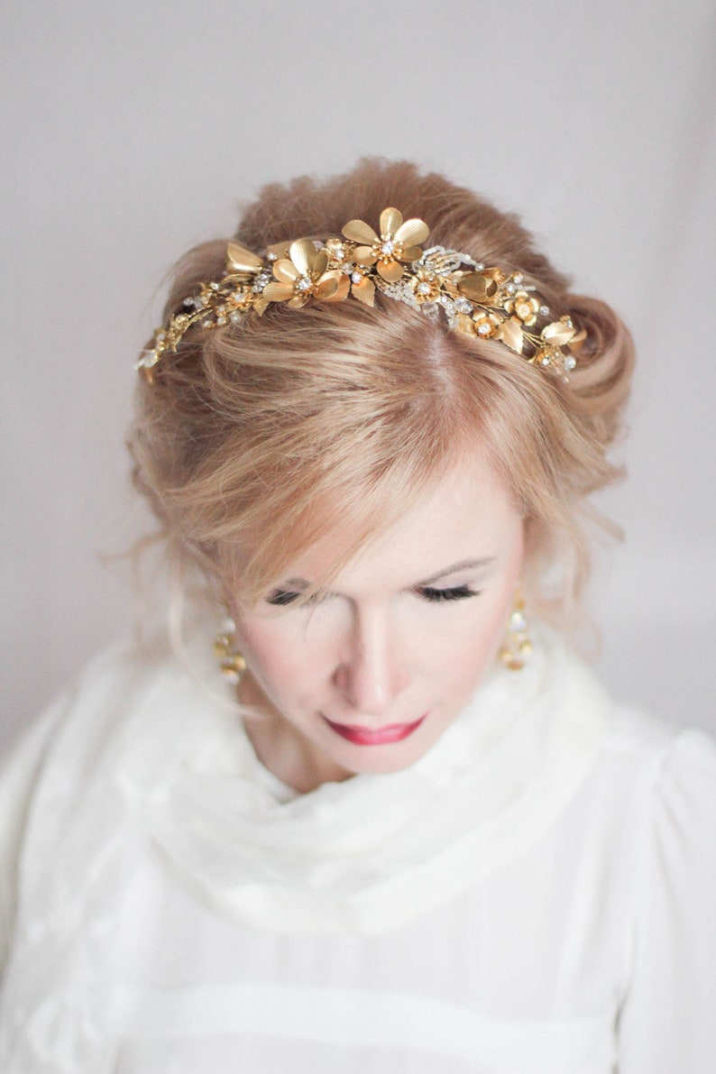 Bridal Headpiece Gold Floral Flower Hair Piece Decorative Hair Etsy