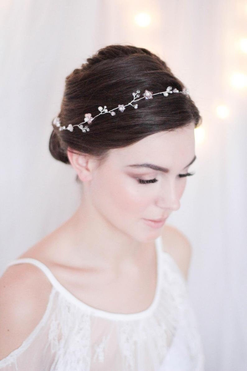 Crystal Hair Vine Bridal Vine Over Head Halo Vine with Floral and Crystal Bridal Wreath HV-170