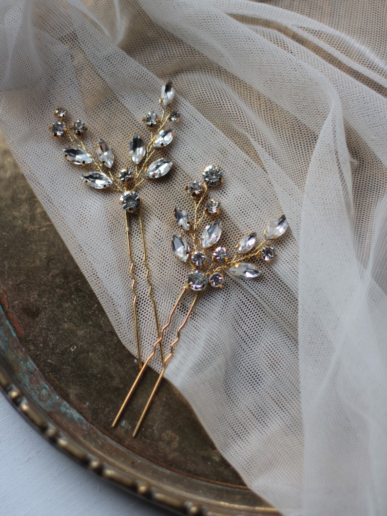 Crystal Hair Pins Wedding Hair Pins PAIR of Pins Gold Etsy