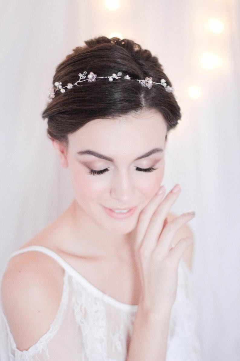 Crystal Hair Vine Bridal Vine Over Head Halo Vine with Floral and Crystal Bridal Wreath HV-170