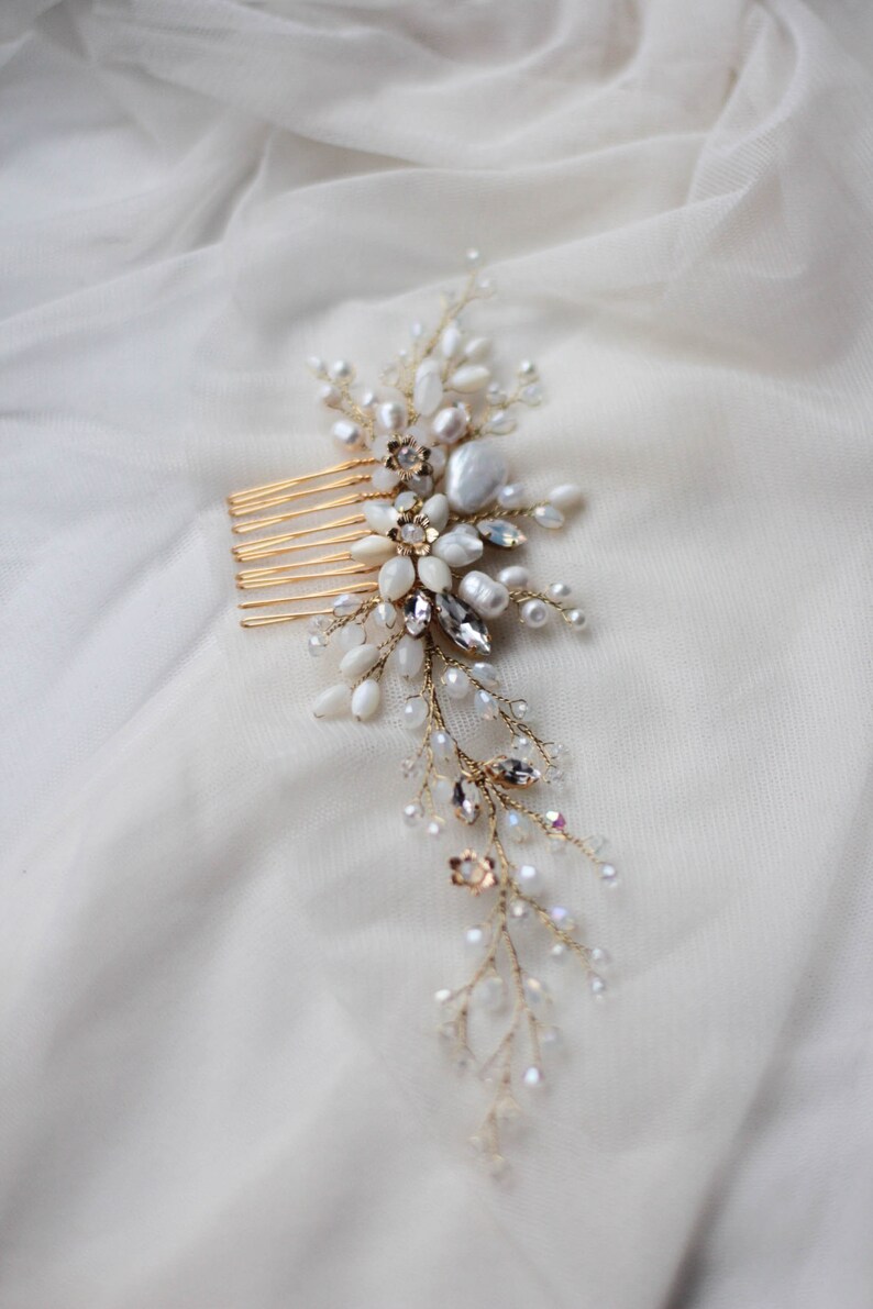 Bridal Comb for Veil Wedding Comb Pearls Natural Cultured Etsy