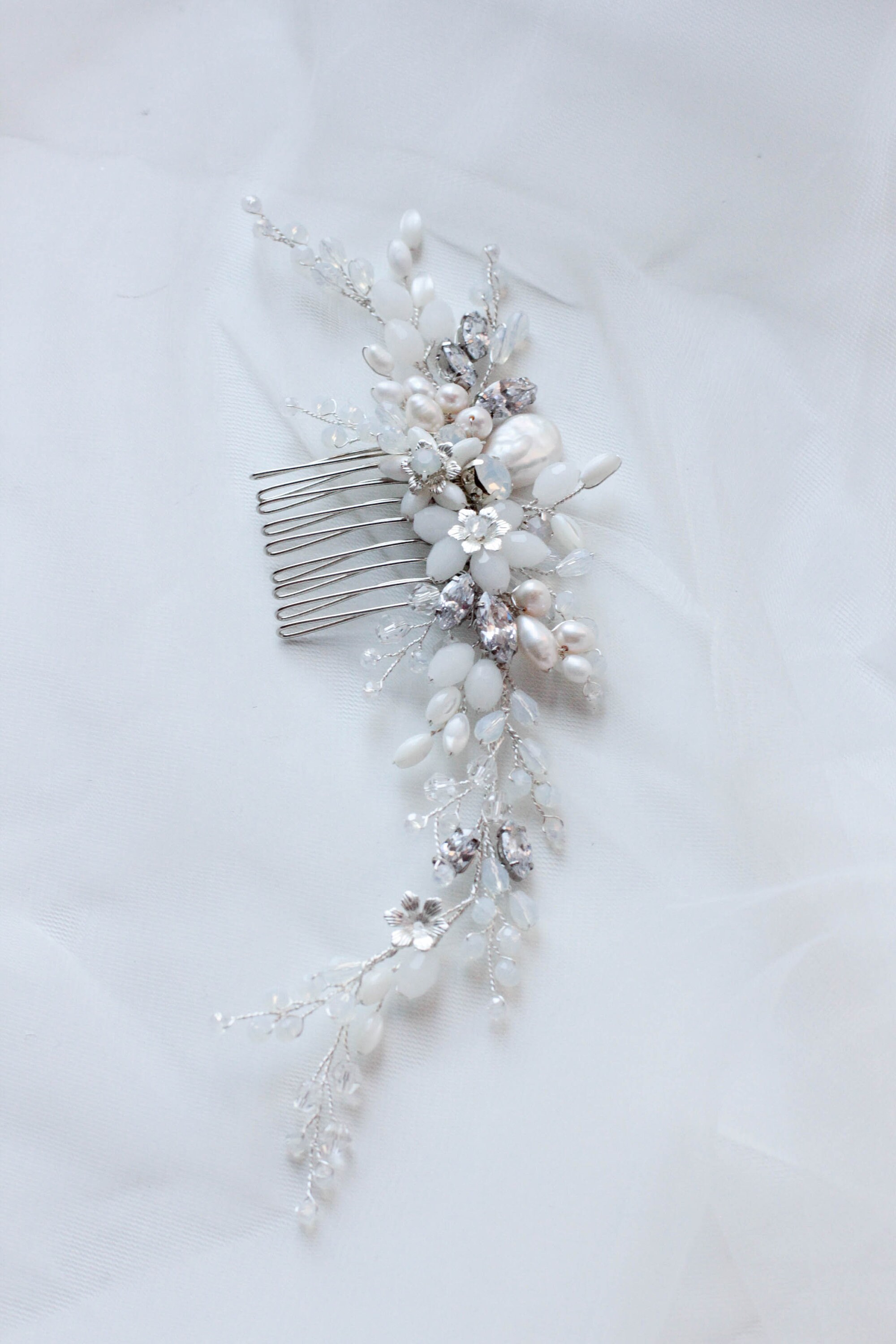 Bridal Comb for Veil Wedding Comb Pearls Natural Cultured Etsy