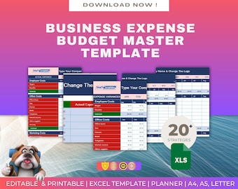 Business Expense Budget Master Spreadsheet - Actual & Planned Expense, Expenses Variance, Analysis | Editable Excel Business Budget Template