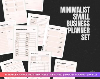 Minimalist Small Business Planner Set | Editable & Printable | 15 Pages | Canva Templates for Budget, Sales, Orders, Goals | A4 PDF and JPEG