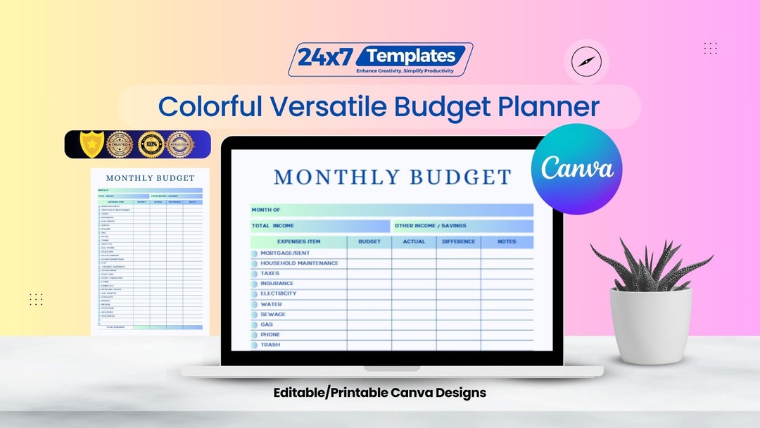 Monthly Budget Planner: Editable Canva Template (printable PDF) - Etsy