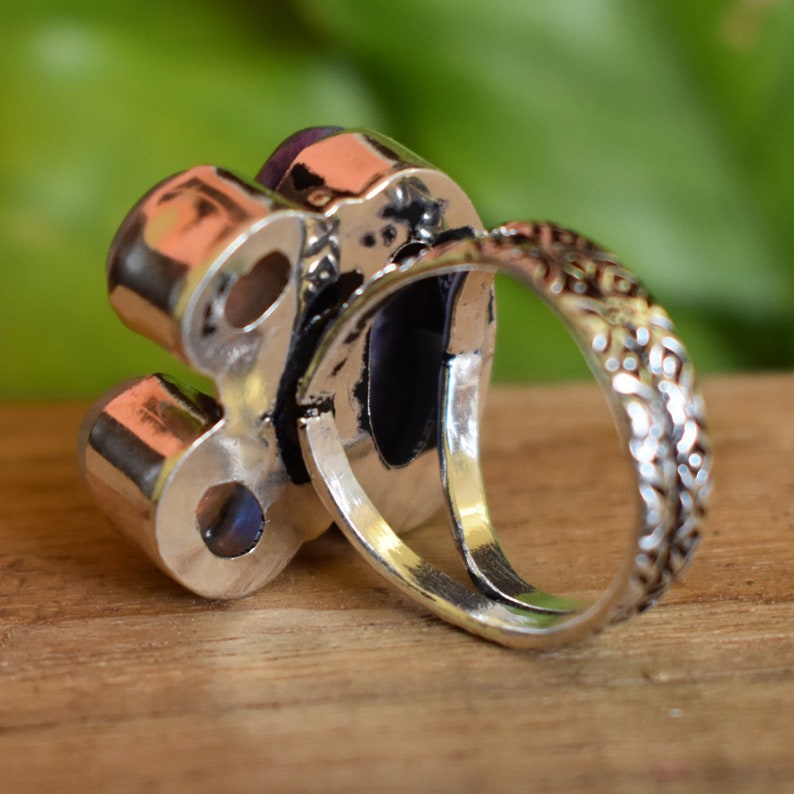 Fashion Ring Handcrafted Fashion Ring Chavorite /& Rainbow Moonstone Ring Lovely Stone Ring AJR-1374 Purple and White Gemstone Ring