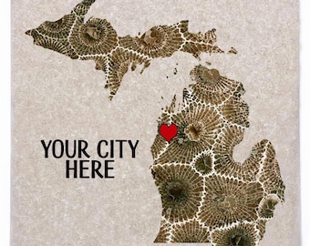 Your City or Town Petoskey Stone Michigan Coasters | Drink Barware | Housewarming Gift