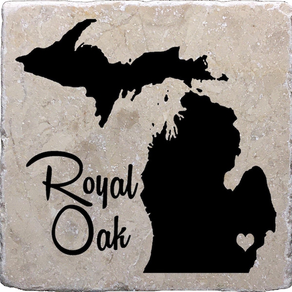 Royal Oak Michigan Coasters, Michigan Decor, Michigan Gift, Marble Stone Tile, Drink Barware, Housewarming Gift, Home Decor, Man Cave