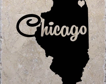 Chicago Illinois Coasters, Illinois Decor, Illinois Gift, Marble Stone Tile, Drink Barware, Housewarming Gift, Home Decor, Man Cave