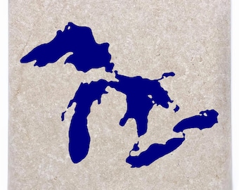Great Lakes Coasters. Michigan Coasters, Michigan Decor, Michigan Gift, Stone Tile, Barware, Housewarming Gift, Home Decor, Man Cave