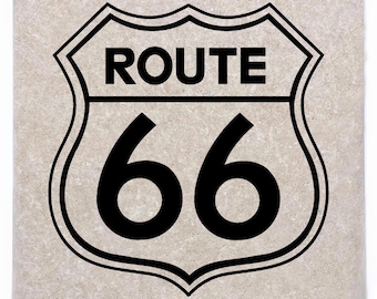Route 66 Road Sign Stone Coasters, American Highway Decor, Man Cave Gift
