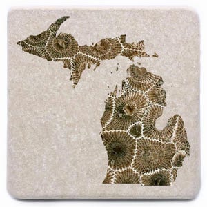 Stone Magnet - Printed Petoskey Stone Design - Your Choice of Michigan Shape, Great Lakes, Bear Silhouette or Heart Michigan Shape
