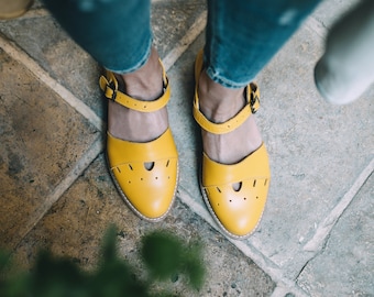 Women Leather Shoes, Leather Oxfords, Oxford Shoes, natural Leather Shoes, Closed Shoes, yellow Shoes, Handmade,