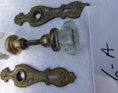 Vintage DECO Brass Door Plates 12 pt crystal knobs-SET 6-A