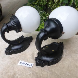Pair of Antique Iron Wall Sconce Porch Lights Fixtures Gothic Mission 120424 A