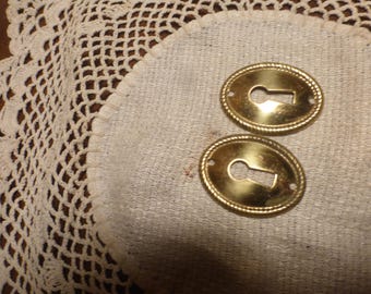 2 Vintage Antique Brass Key Hole Covers 102720 J