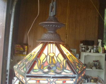 Vintage Stained glass Lamp shade hanging light rewired - Etsy 日本