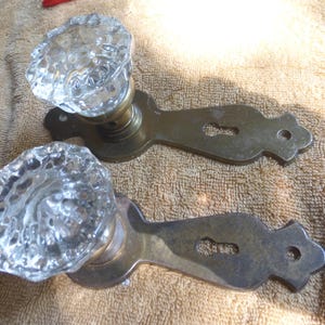 Vintage Antique 4 Pc Deco Door Plates Crystal Knobs Set 112922 B