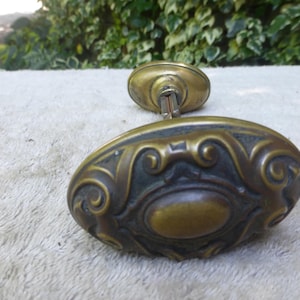 Vintage Antique Victorian Brass Oval Entry Door Knob Pair 52125 E