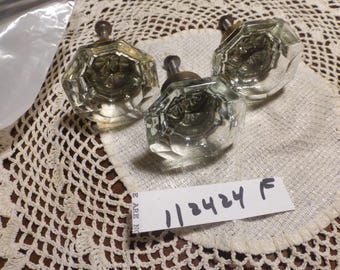 3 Vintage Antique 8 Pt Cristal Porta Armário Gaveta Puxadores Puxadores 112424 F