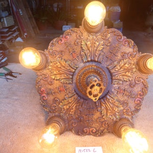 Vintage Antique Victorian Cast Iron Polychrome Pendant Light Fixture 121522 E