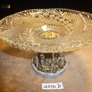 Vintage Antique Ornate Crystal Glass Serving Cake Plate With Crystals 120722 D