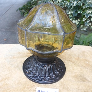 Vintage Antique Victorian Cast Iron Amber Glass Porch Light Fixture 92525 A