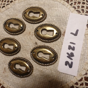 6 Antique Brass Oval Escutcheon Plate/Rope Border/Drawer Escutcheon/Door/Keyhole Cover 21621 L