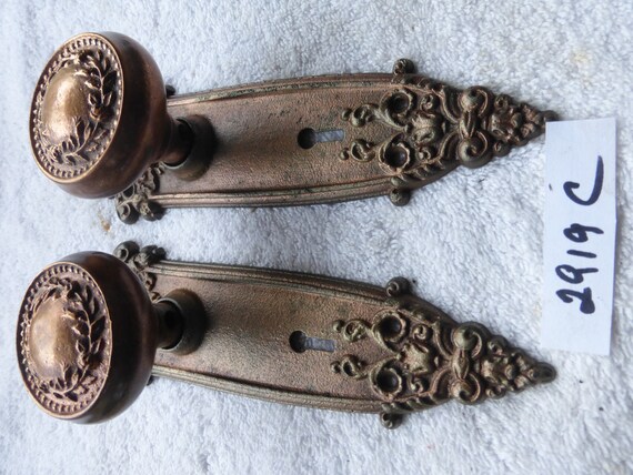 Antique Vintage Cast Iron R E Anjou Door Hardware Set 2919 C