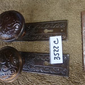 Vintage Antique Ornate Eastlake Victorian T&B 4 Pc Door Hardware Set 3522 C