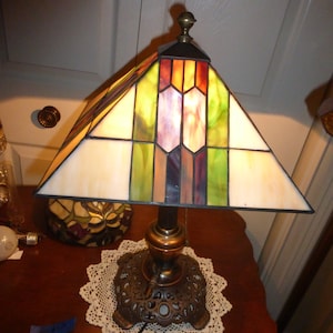 Vintage Antique Stained Glass &quot;Gas&quot; Lamp 101022 D