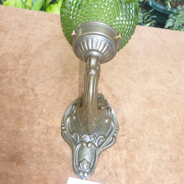 Vintage Antique Victorian Iron Wall Sconce Green Cut Glass Shade 82523 H