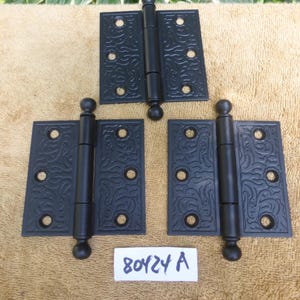 3 cerniere a punta di cannone vittoriane in ghisa antica 3,5x3,5 vintage 82424 D