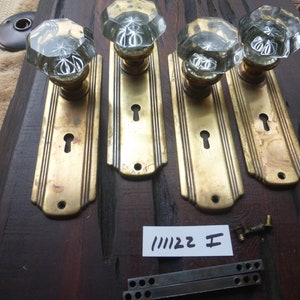 Vintage Antique 8 Pc Brass Crystal Deco Door Hardware Set 111122 I